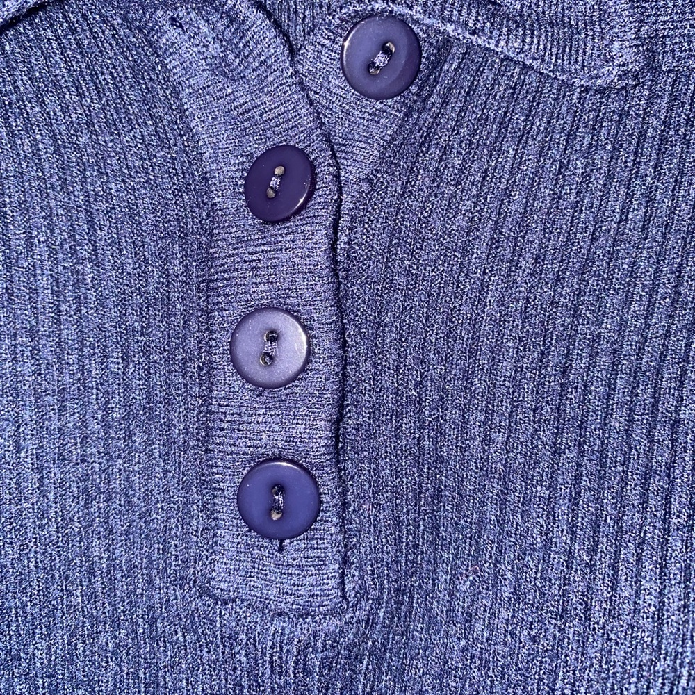 SHEIN Ribbed Navy Buttoned Polo Sweater - Picture 4 of 5